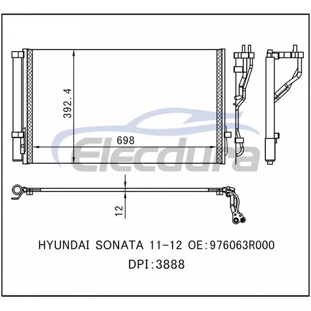 976063R000 Hyundai Sonata 2011-2012 Klima Kondansat&ouml;r&uuml; 12mm &Ccedil;ekirdek