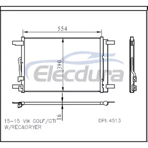 5Q0816411AB Volkswagen Golf 2015-2021 A/C kondenz&aacute;tor, 16 mm-es mag