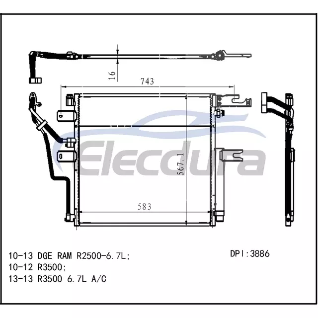 55056835AC Dodge Dge Ram R2500 2010-2013 6.7LA/C kondenz&aacute;tor