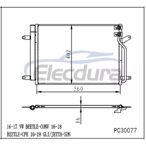5CO820411K Volkswagen Beetle 2016-2017 A/C Condenser 16mm Core
