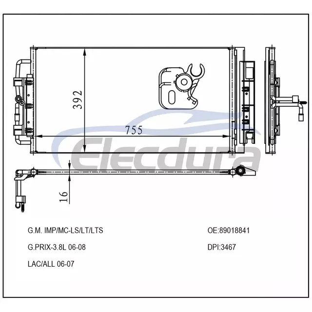 89018841 GM Imp 2006-2008 3.8L A/C Condenser Assembly