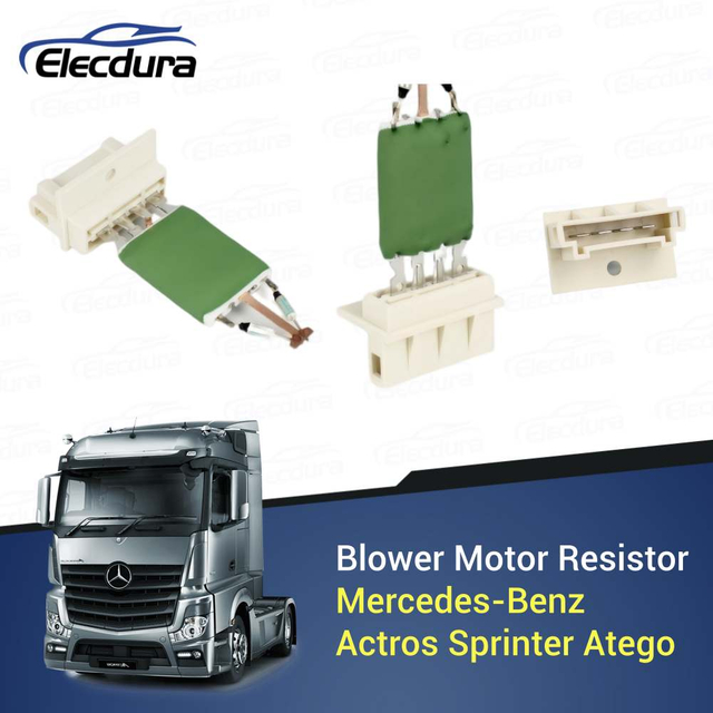 OE-standard A0018216960 heavy-duty blower motor resistor for Mercedes Sprinter 906 and Actros truck HVAC systems.