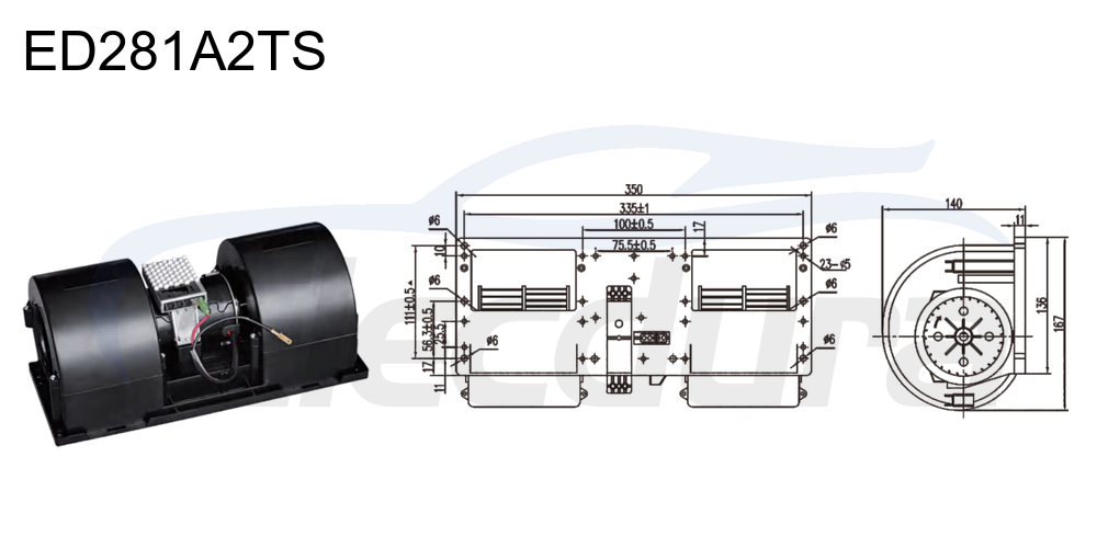 27V 380W HVAC blower motor assembly, 1000m&sup3;/h airflow