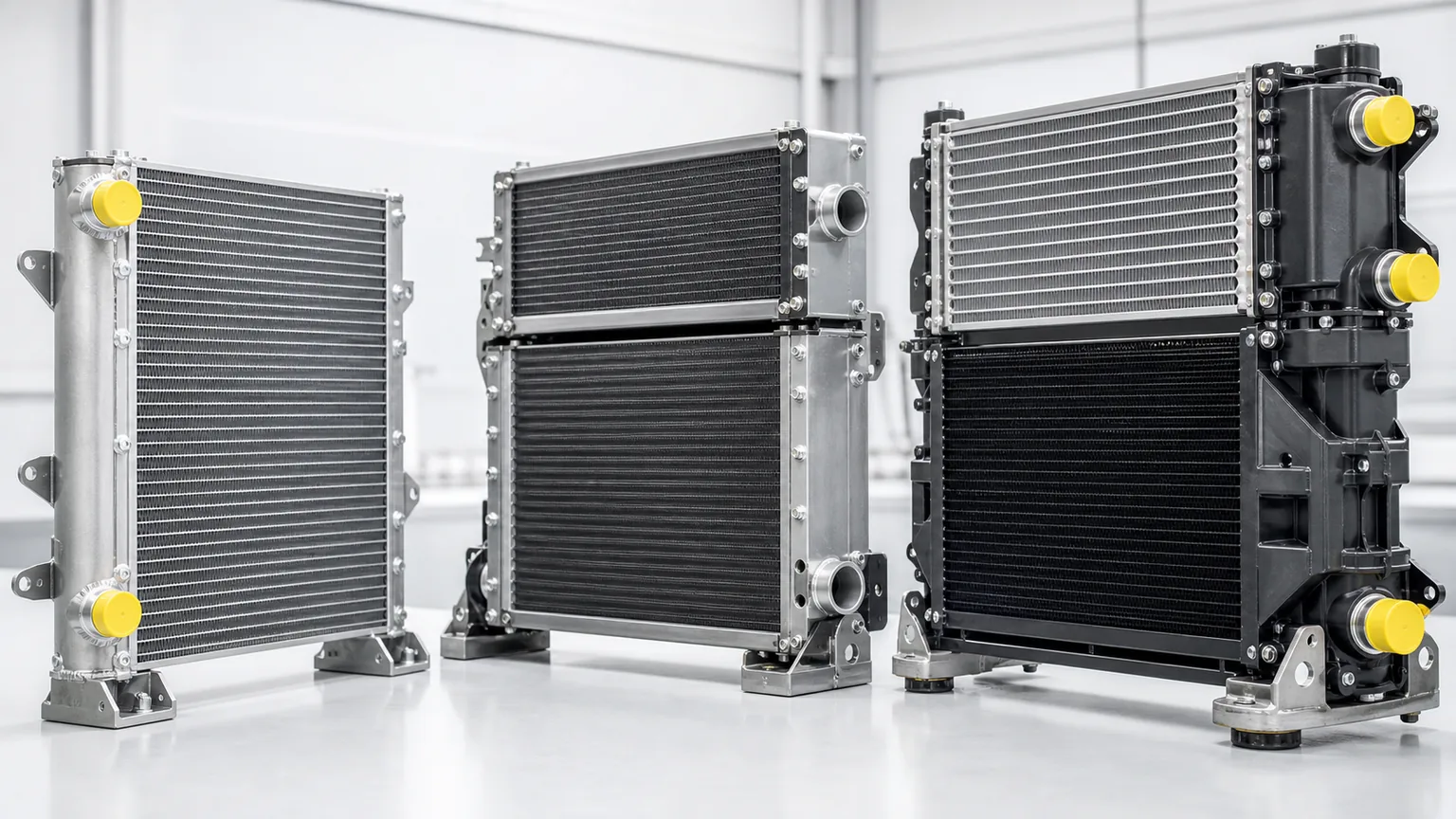 Excavator hydraulic oil coolers and integrated radiator oil cooler charge air cooler modules