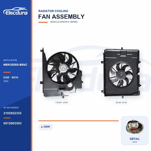 Radiator Cooling Fan Assembly for Mercedes-Benz W210 300W 2105052355 Bulk Supply