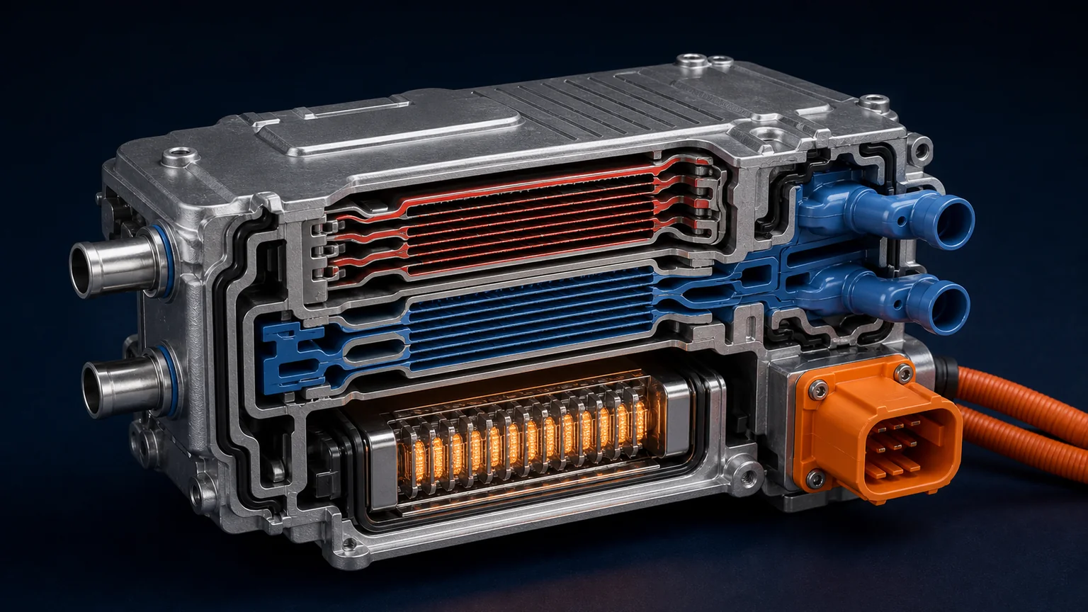 EV heated chiller refrigerant coolant and heater structure