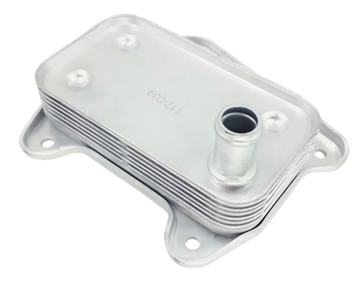 Compact stacked-plate oil cooler