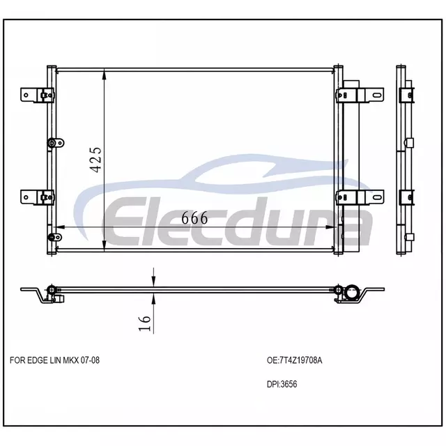 7T4Z19708A Ford Edge 2007-2010 Skraplacz klimatyzacji 16mm rdzeń