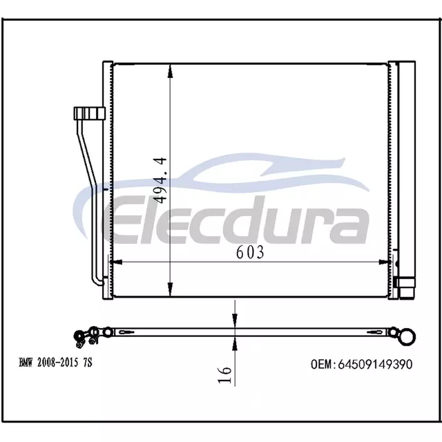 391 491 BMW 7 Series F01/F02/F03/F04 2009-2015 A/C Condenser 5mm Fin Height