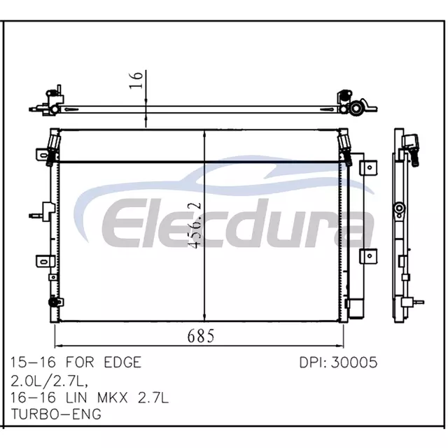 F2GZ19712A Ford Edge 2015-2016 2.0L / 2.7L A/C Condenser 16mm Core