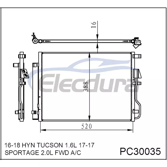97606D3010 Kia Sportage 2017+ A/C Condenser 16mm Core