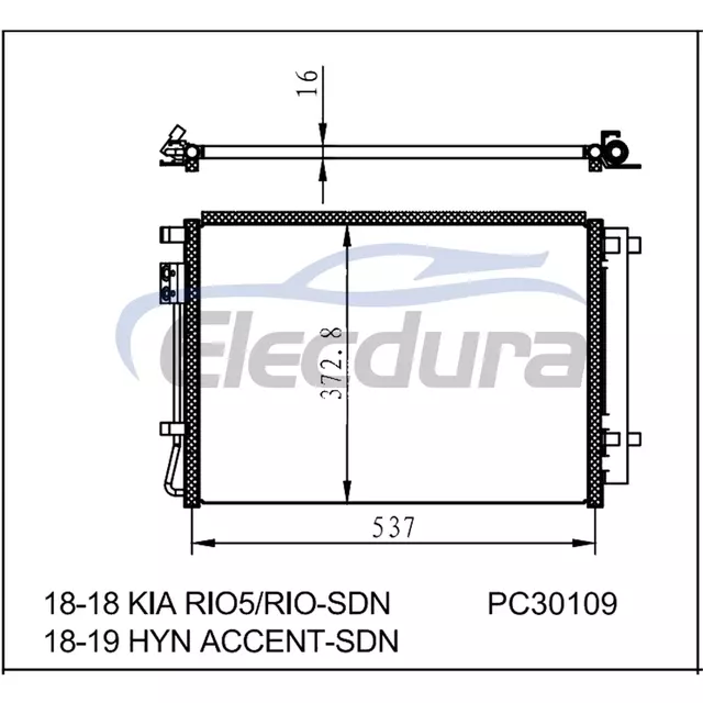 97606H9100 Kia Rio5 2018+ A/C Condenser 16mm Core