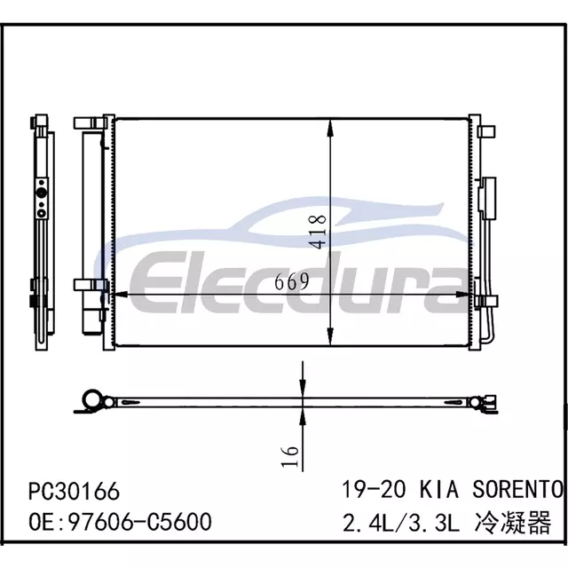 97606C5600 Kia Sorento 2019-2020 A/C kondensator 16 mm kerne