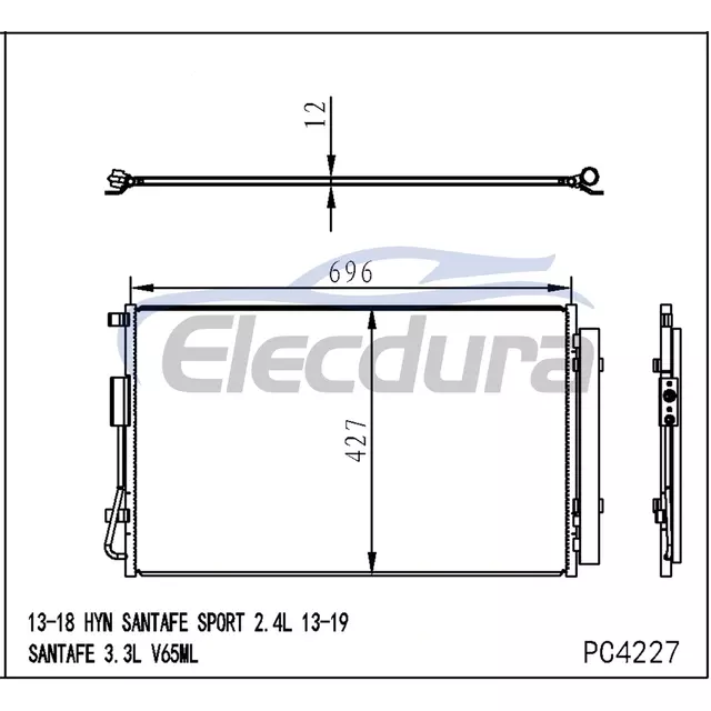 976062W500 Hyundai Santafe Sport 2013-2018 2.4L A/C Condenser 12mm Core