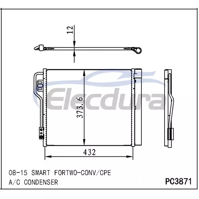4515000054 Mercedes-Benz Smart Fortwo 2008-2015 A/C kondenz&aacute;tor 16mm j&aacute;dro