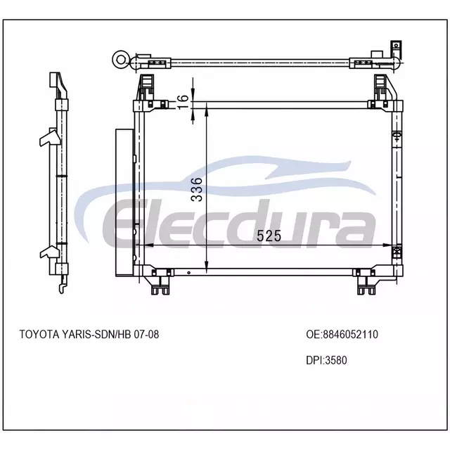 8846052110 Toyota Yaris 2006-2015 Alıcı/Kurutuculu Klima Kondansat&ouml;r&uuml; 16mm &Ccedil;ekirdek