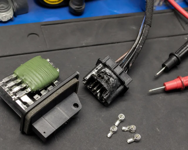 Blower motor resistor and melted connector inspection before replacement ordering