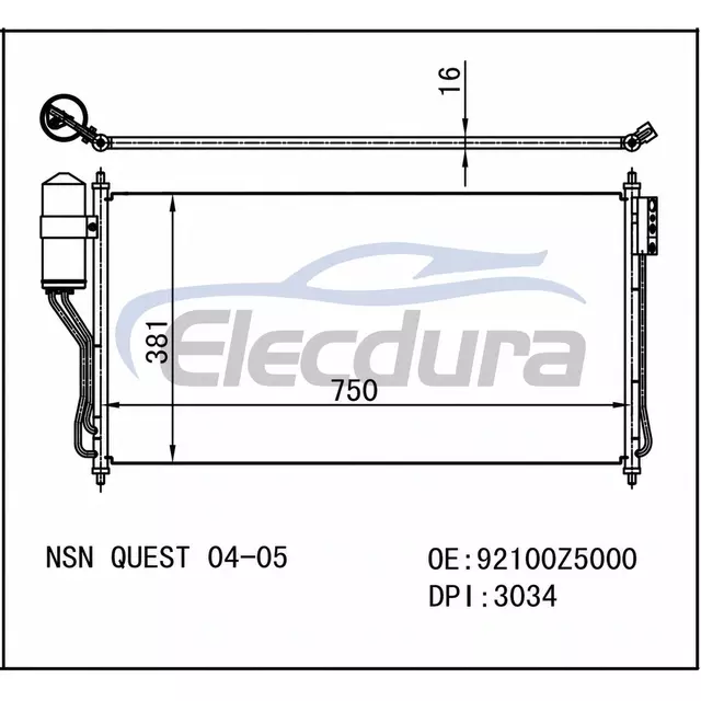 921005Z000 Nissan Quest 2004-2005 A/C Condenser Assembly 16mm Core