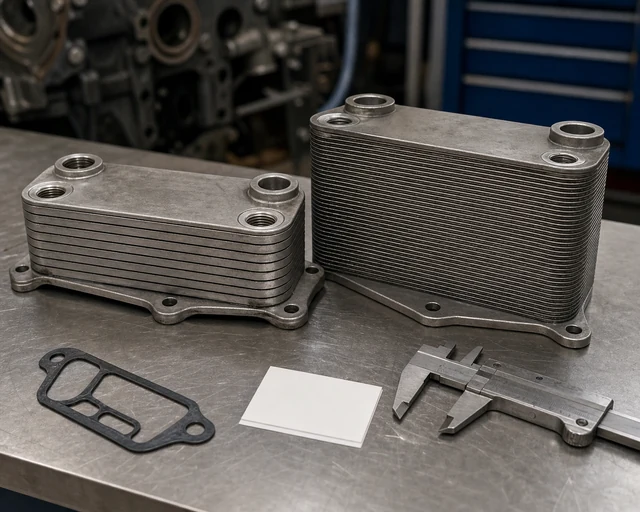 Deutz-style oil cooler plate stack height and core size comparison