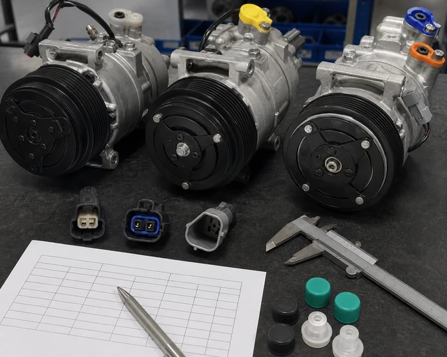 A/C compressor pulley connector and port fitment verification for Mexico orders