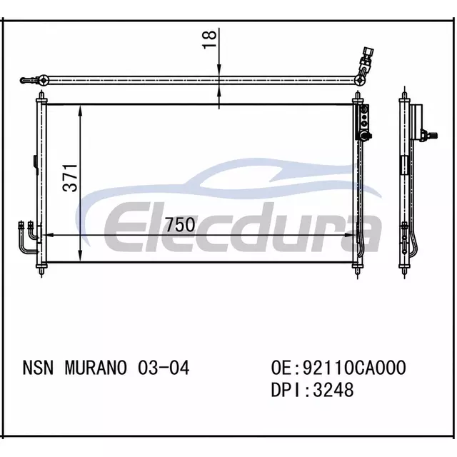 92110CA000 Nissan Murano 2003-2004 A/C Condenser 16mm Core