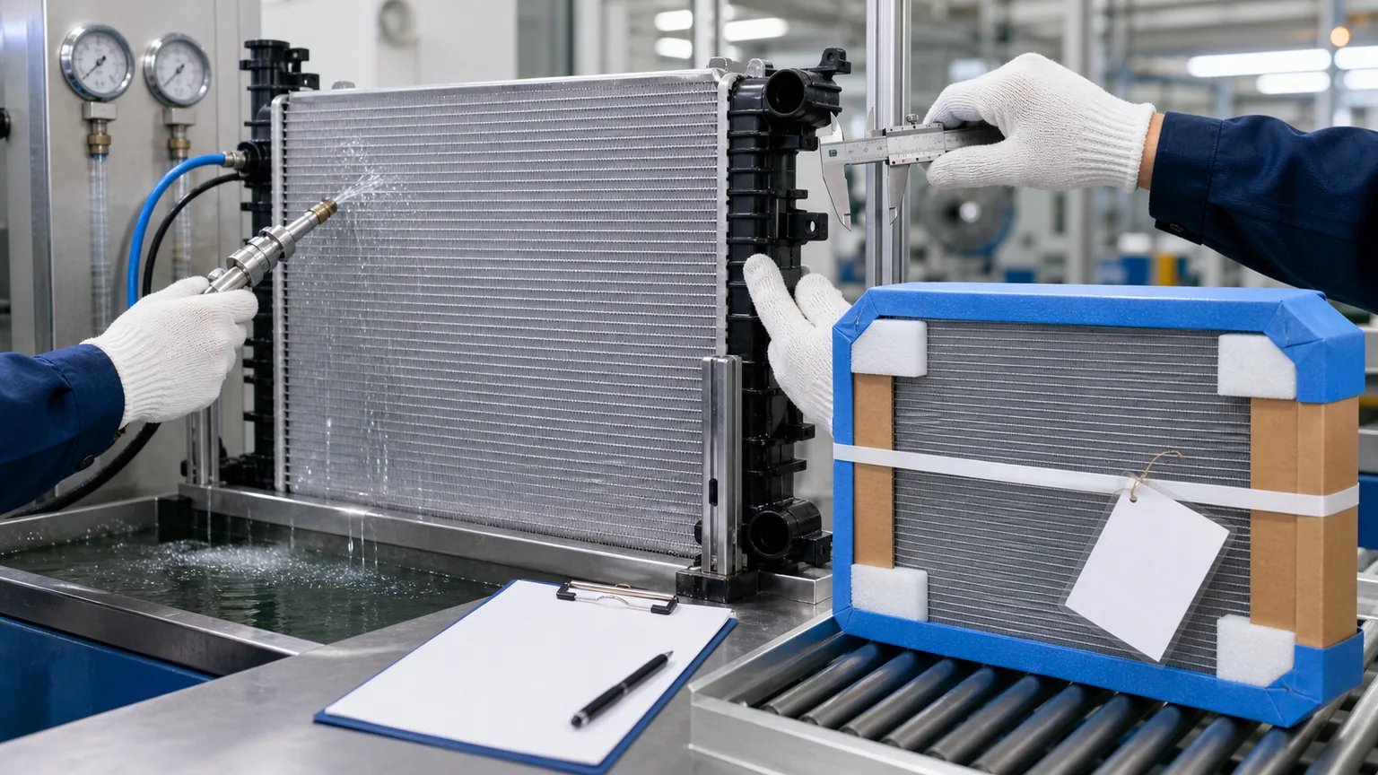 Automotive radiator leak, corrosion, dimensional, and packaging quality inspection in Thailand sourcing programme