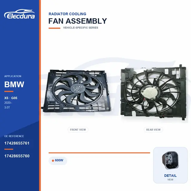 Radiator Cooling Fan Assembly for BMW G05 600W 17428655761 Bulk Supply