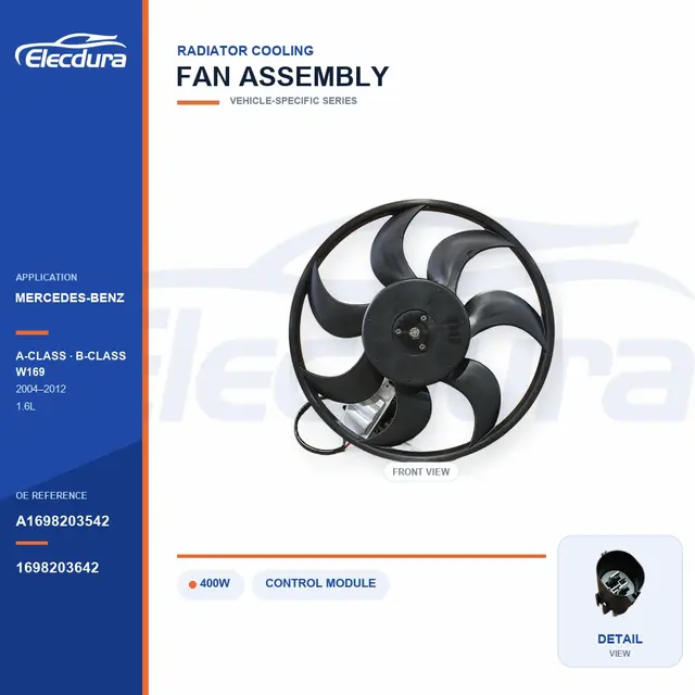 Radiator Cooling Fan for Mercedes-Benz W169 400W A1698203542 Bulk Supply