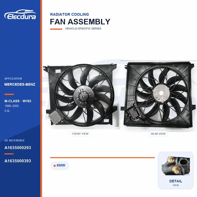 Radiator Cooling Fan Assembly for Mercedes-Benz W163 850W A1635000293 Bulk Supply