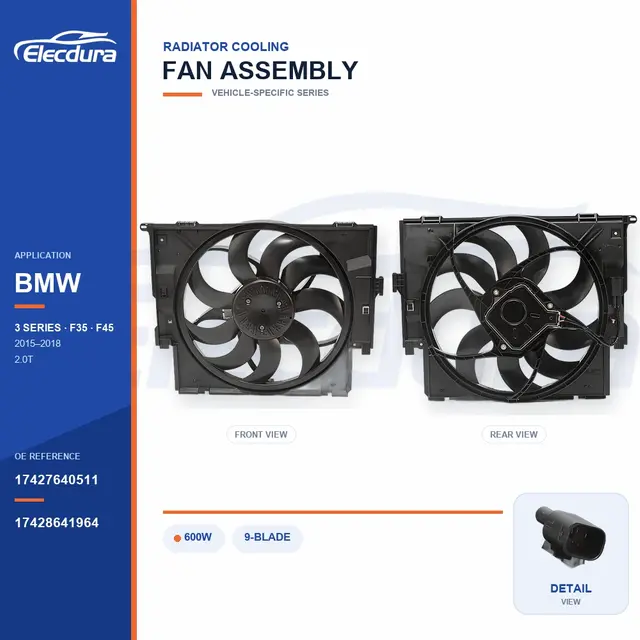 Radiator Cooling Fan Assembly for BMW F35 / F45 600W 17427640511 Bulk Supply