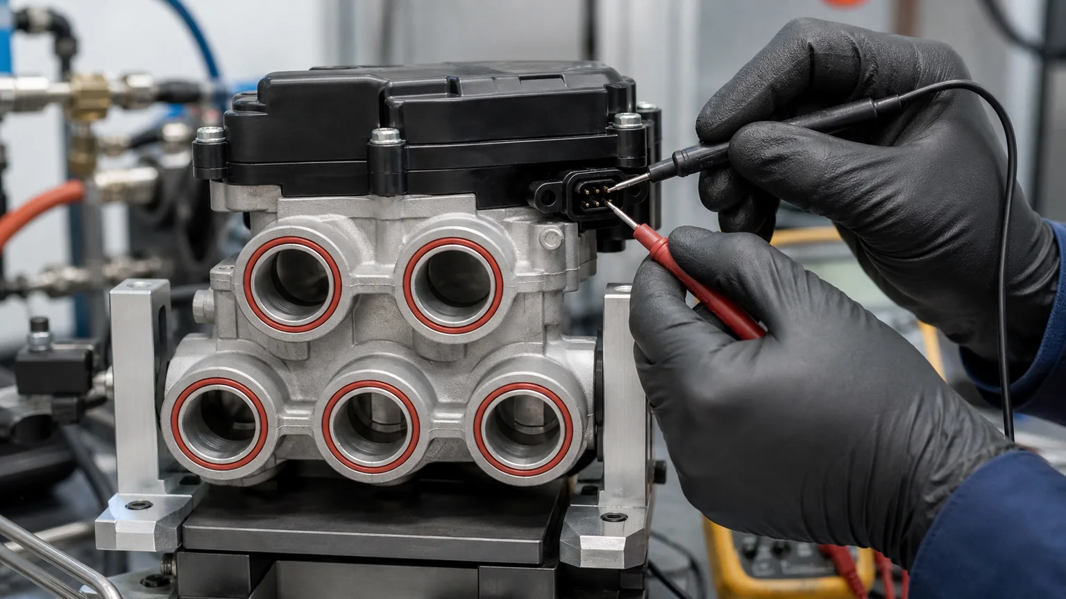 Five way refrigerant valve route leakage and actuator test points