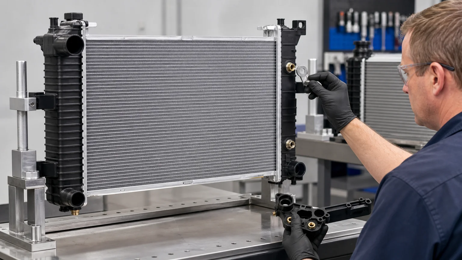 Automotive radiator fitment and oil cooler port inspection