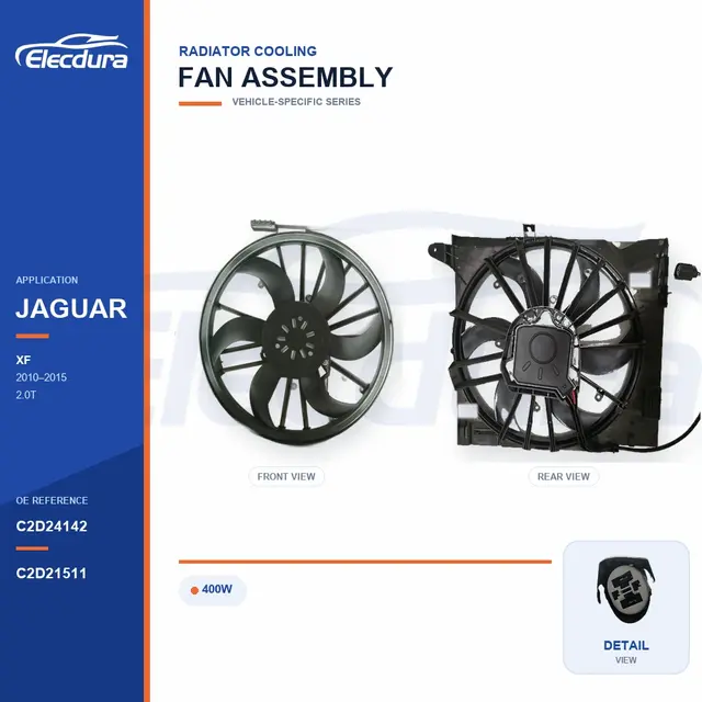 Radiator Cooling Fan Assembly for Jaguar XF / XJ-XJR 400W C2D24142 Bulk Supply