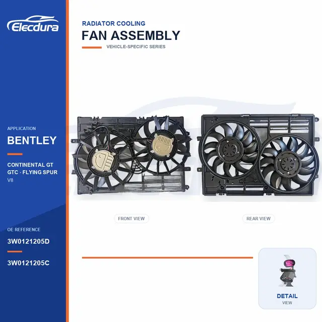 Radiator Cooling Fan Assembly for Bentley Continental GT / GTC 3W0121205D Bulk Supply