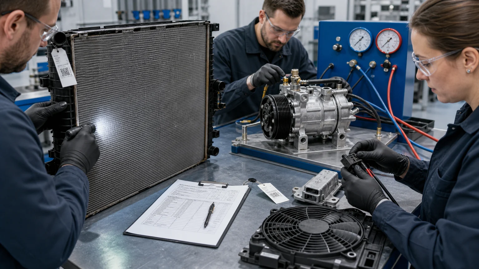 Professional assessment of used radiator remanufactured compressor and electric fan module
