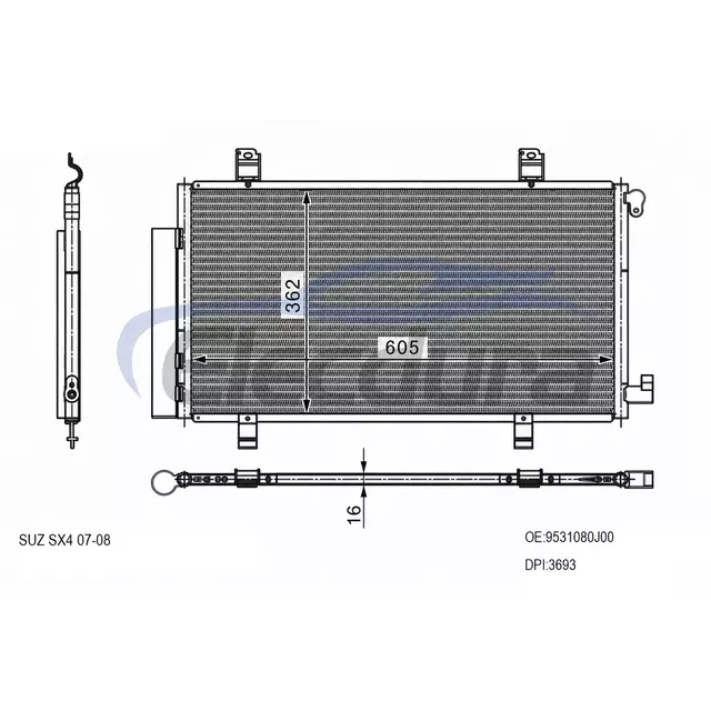 9531080J00 Suzuki Sx4 2007-2008 A/C kondensator 16 mm kerne