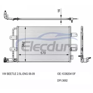 1C0820413F Volkswagen Beetle 2006-2009 2.5L A/C Condenser