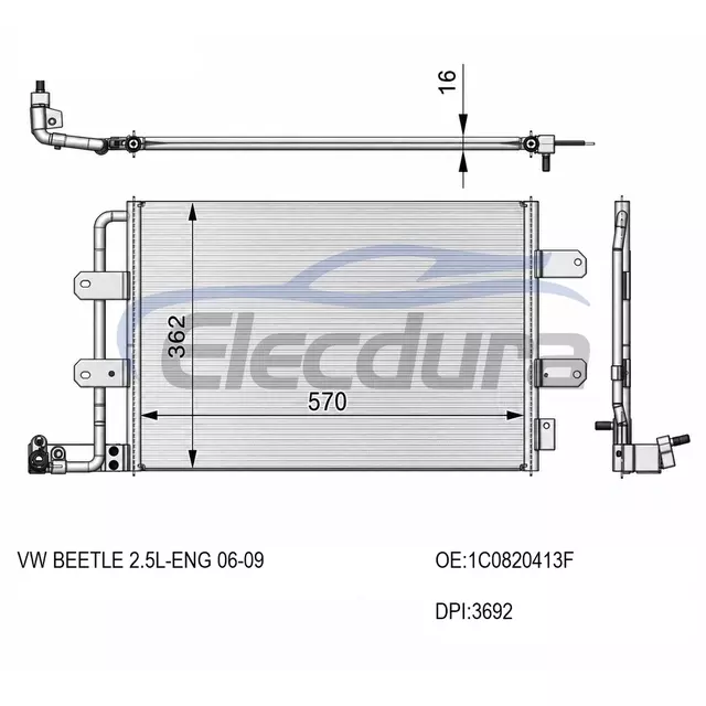 1C0820413F Volkswagen Beetle 2006-2009 2.5LA/C Condensator