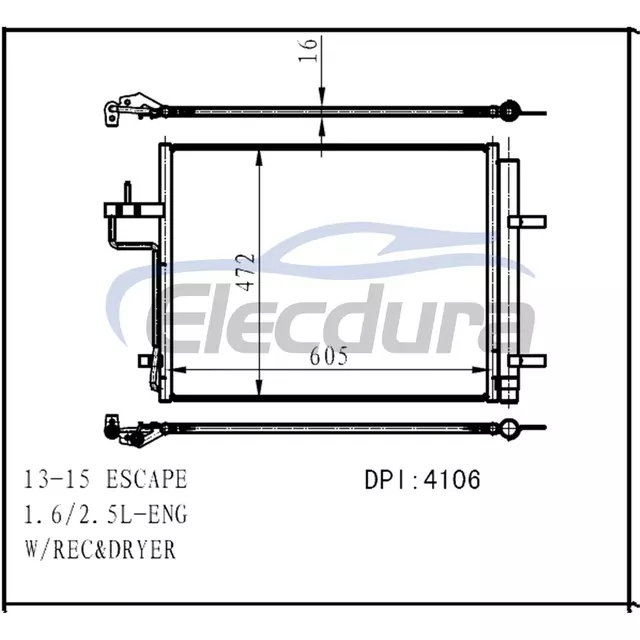 CV6Z19712B Ford Escape 2013-2015 A/C Condenser 16mm Core