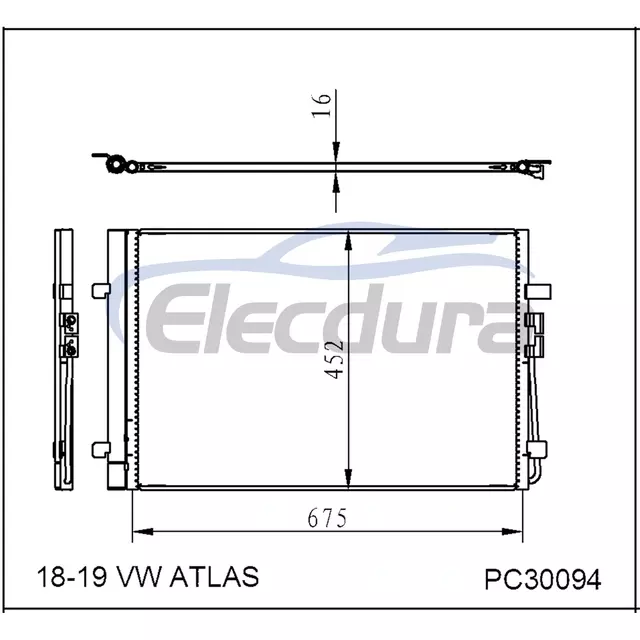 3QF816411 Volkswagen Vw Atlas 2018-2019 A/C kondensator 16mm kerne