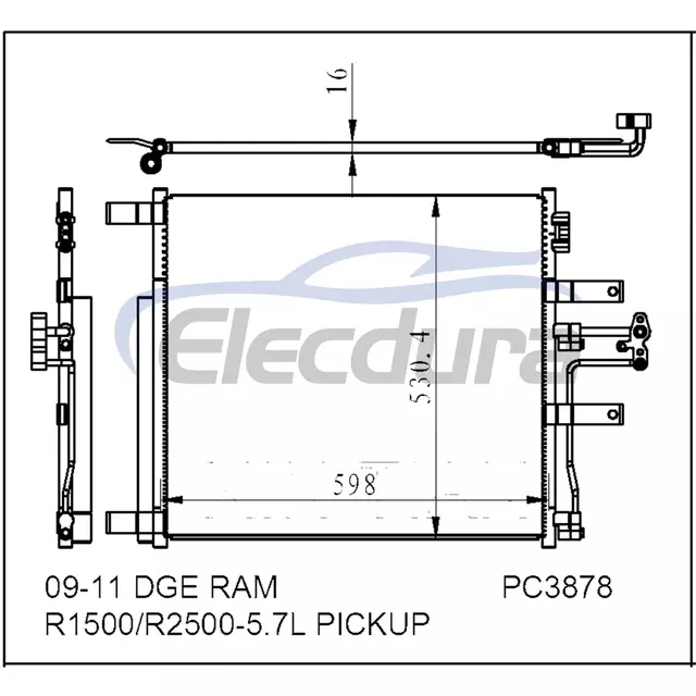 52014588AB Dodge Ram 1500 2009-2011 A/C Condenser 16mm Core