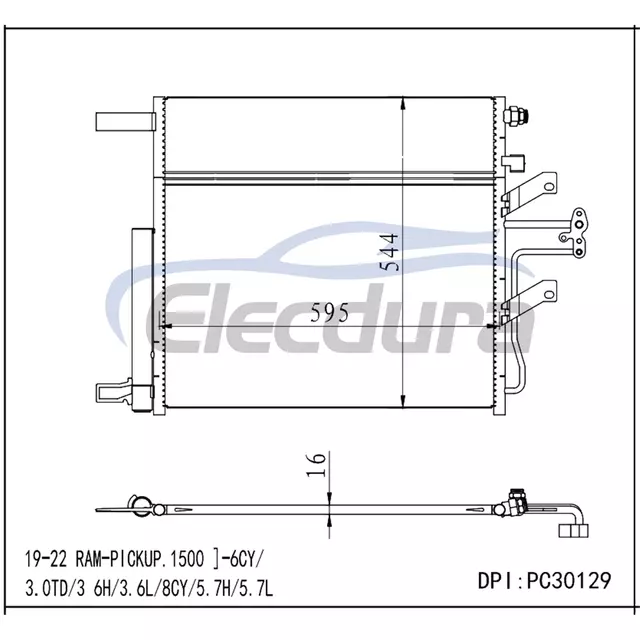 68312697AC Dodge Ram-Pickup 1500 2019-2022 3.0TD / 3.6H / 3.6LA/C kondenz&aacute;tor s přij&iacute;mačem/vysoušečem 16mm j&aacute;drem