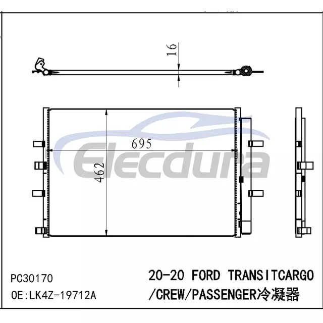 LK4Z-19712A Ford Transit-150 2020-2024 A/C kondenz&aacute;tor 0,63 IN mag