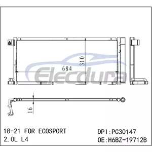 H6BZ19712B Ford Ecosport 2018-2021 2.0L A/C Condenser Assembly 0.63 IN Core