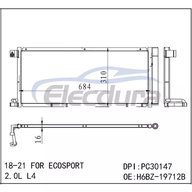 H6BZ19712B Ford Ecosport 2018-2021 2.0LA/C kondenz&aacute;tor szerelv&eacute;ny 0.63 IN mag