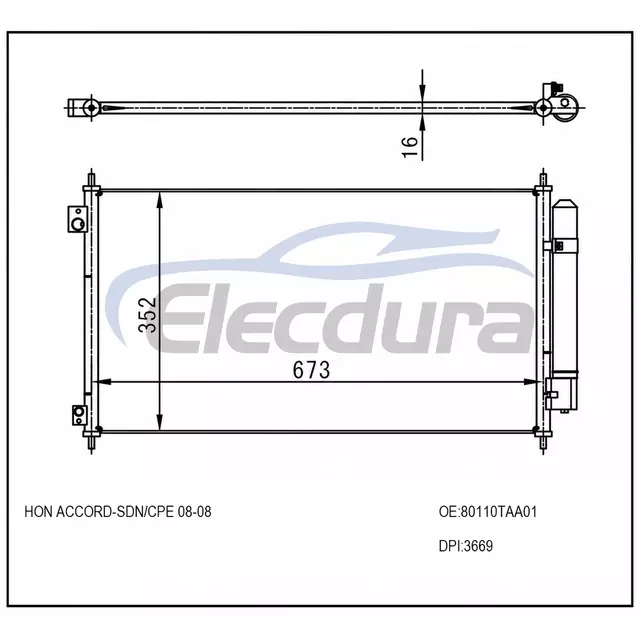 80110TA0A01 Honda Accord 2008 A/C-Kondensator, 16 mm Kern