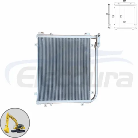 Komatsu PC200-7 hydraulic oil cooler showing mounting and core details for photo based replacement matching