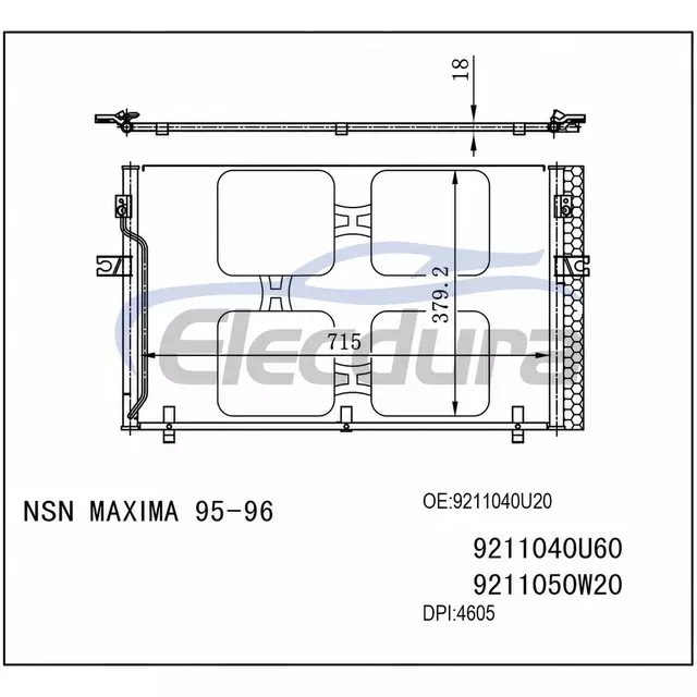 9211040U20 Nissan Maxima 1995-1996 A/C Condenser