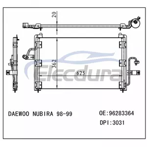 96283364 Daewoo Nubira 1998-1999 A/C Condenser 20mm Core
