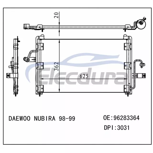 96283364 Daewoo Nubira 1998-1999 A/C Condenser 20mm Core